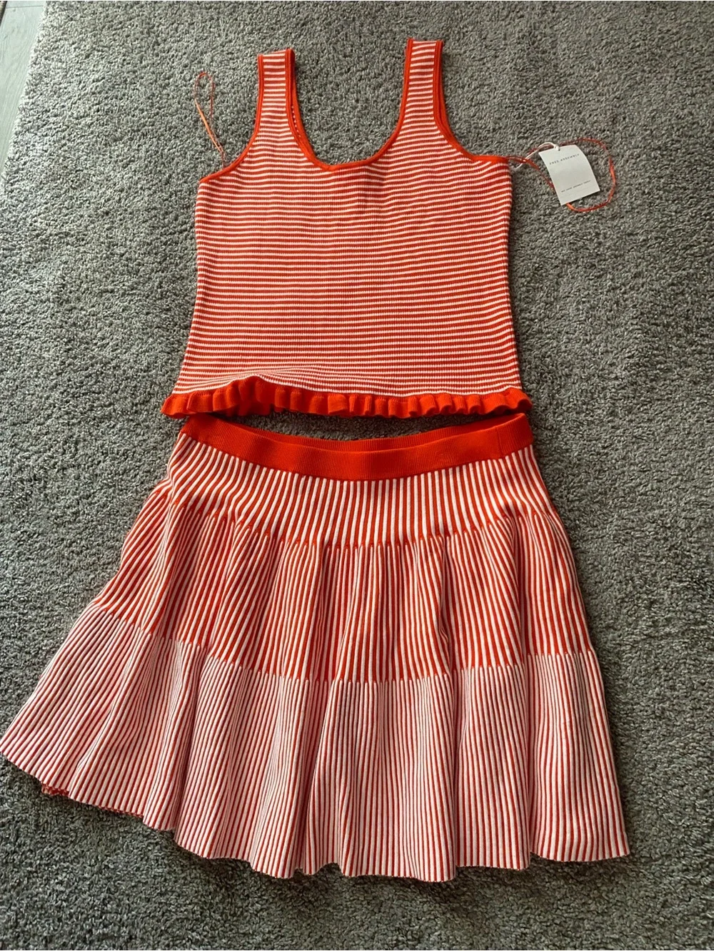 Women’s Red and White Striped Knit Tank & Skirt Set